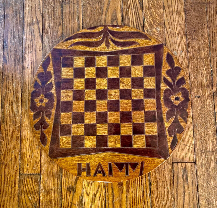 Hand Made Folk Round Wood Game Board /Tray ~ Exquisite Craftsmanship from Haiti